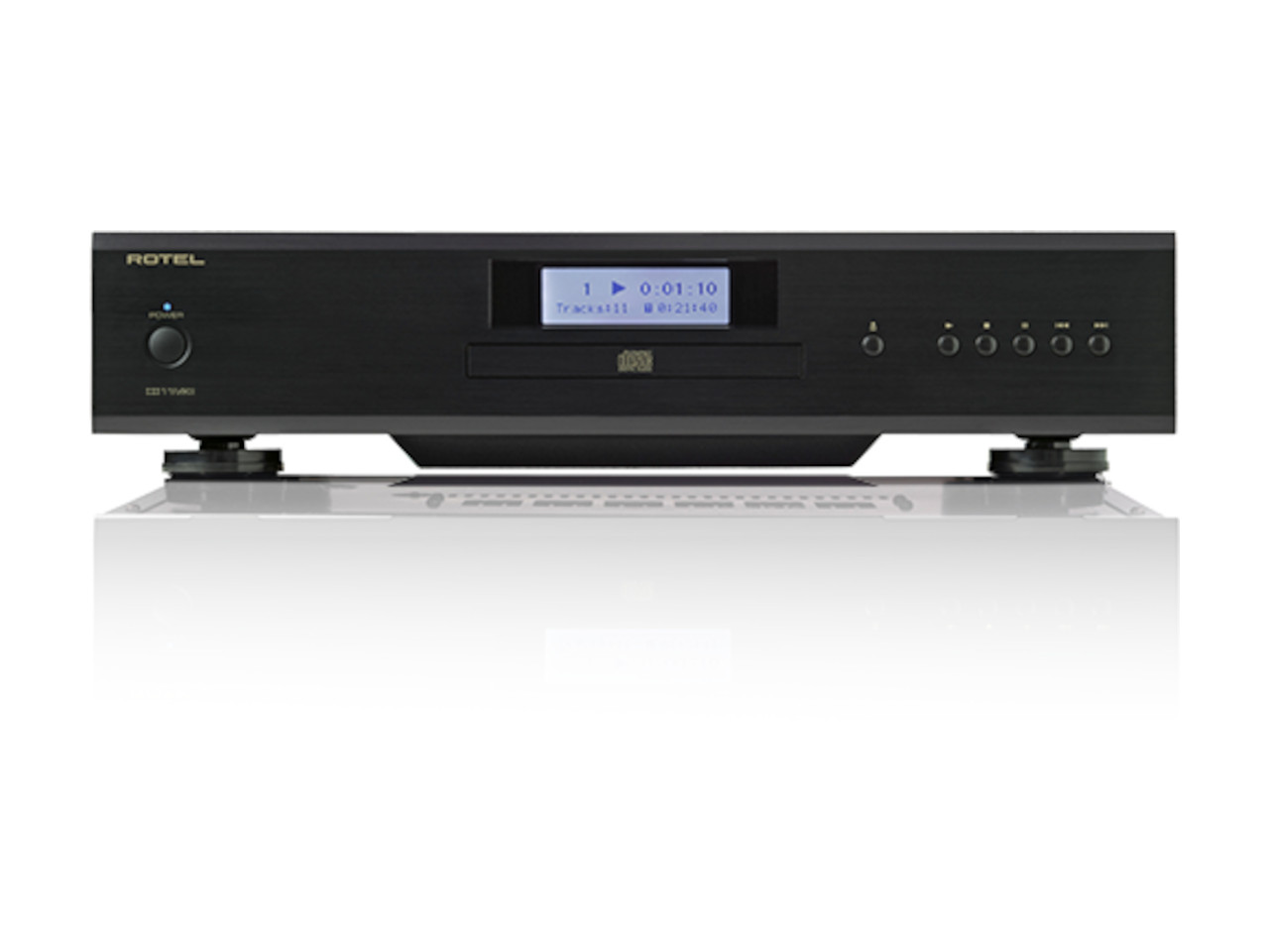 CD-Player, Stereo-Verstärker, schwarz front, digitales Display, Knöpfe