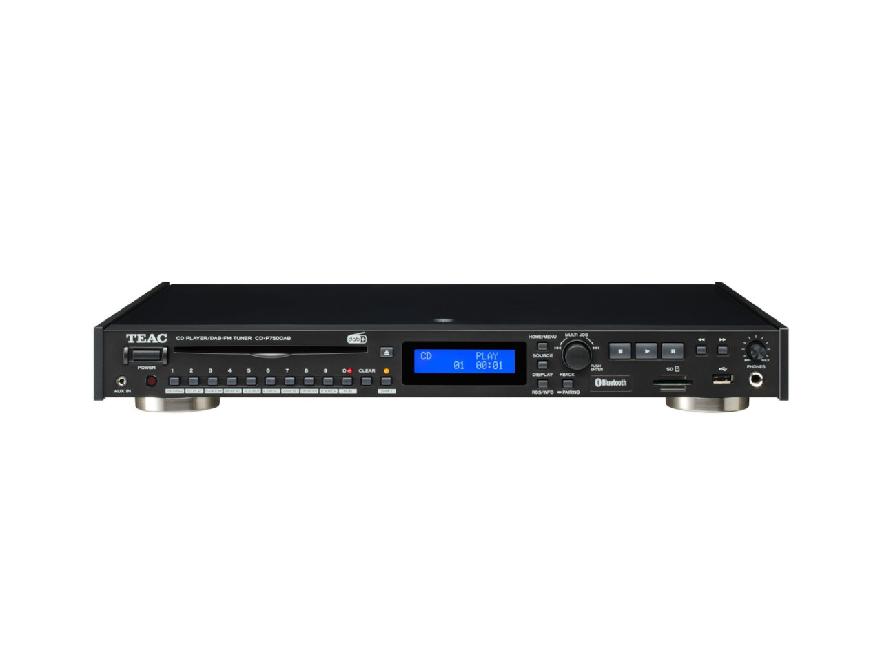 CD-Player, A/V-Empfänger, Tuner, Bluetooth, Vorderseite