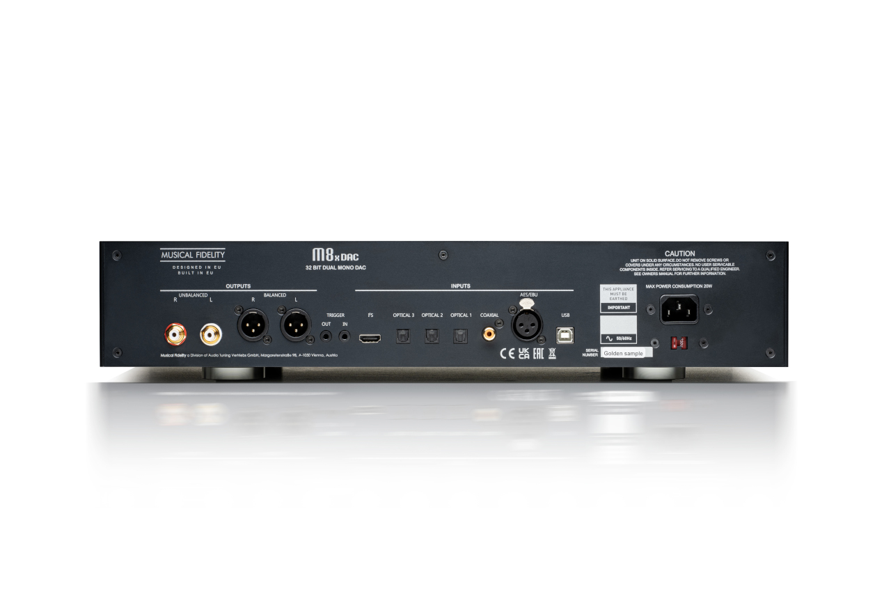 32 Bit DAC, USB Eingang, RCA Ausgänge, Ausgangsbuchsen, Rückseite