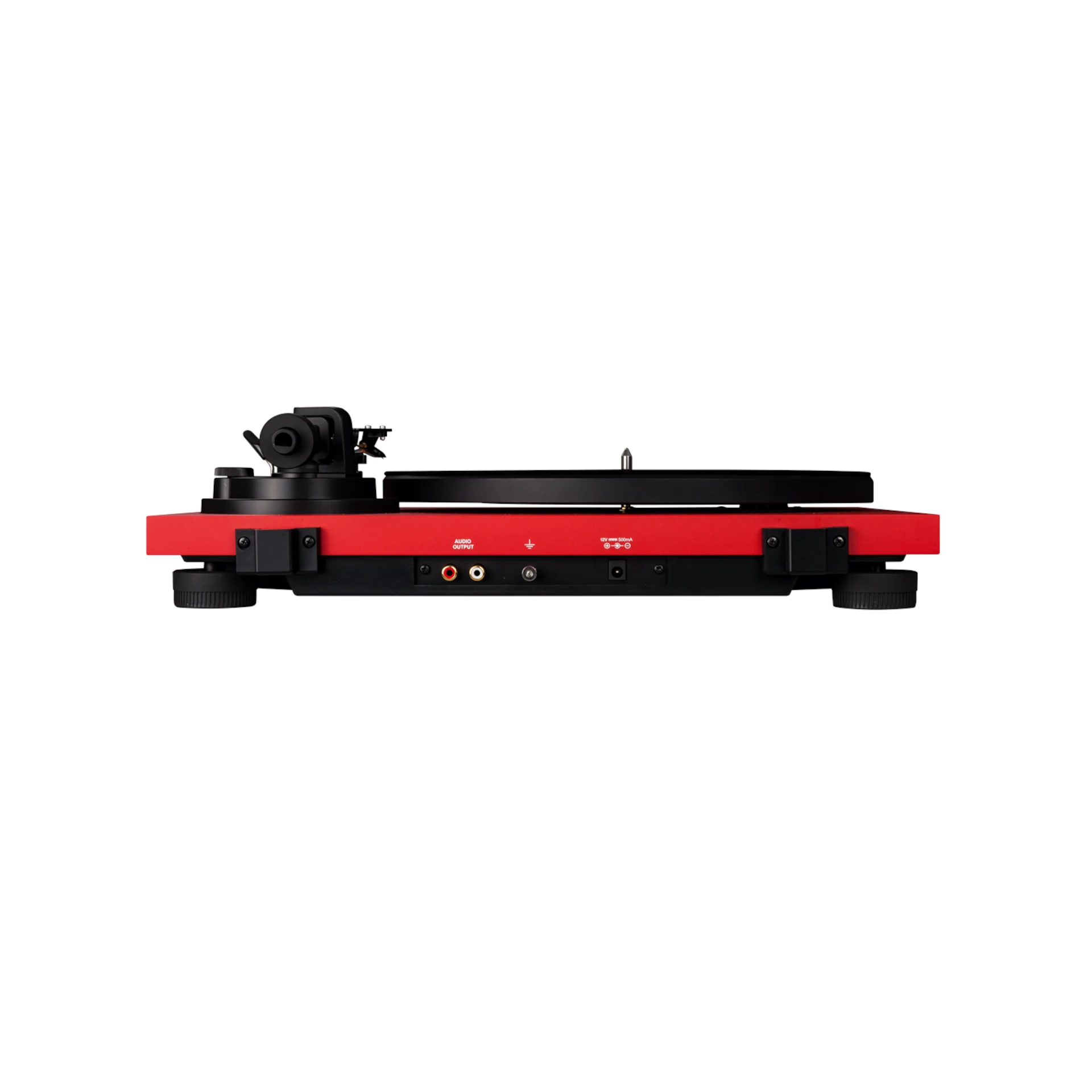Turntable, Rotes Gehäuse, Tonarm, Audioausgänge, Pitch-Kontrolle