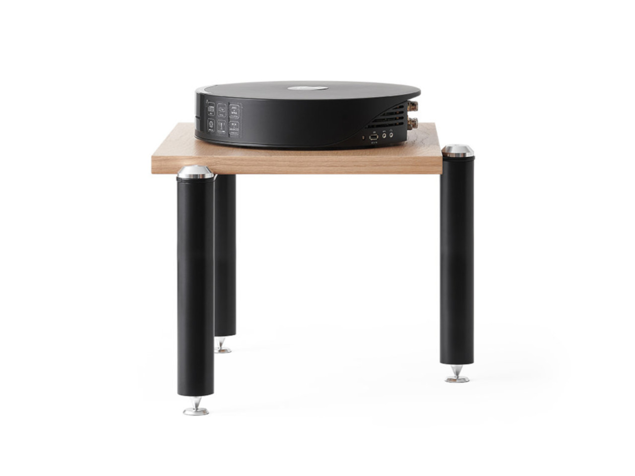 Umdrehungstisch, Holztisch, schwarze Beine, Audioausrüstung, Stereo-Aufbau