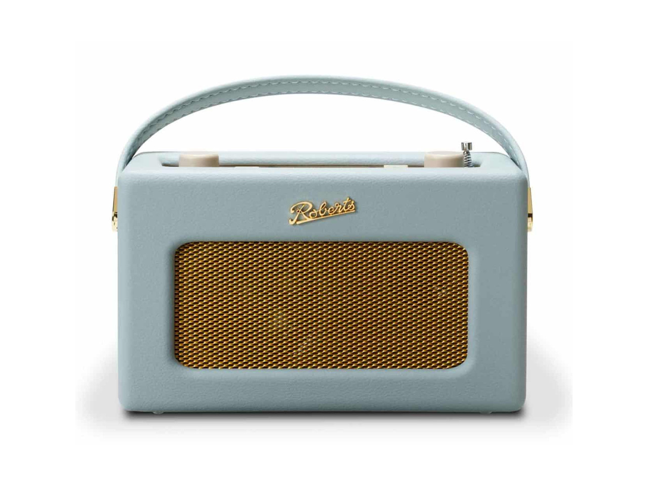Bluetooth speaker, Tragbarer Lautsprecher, Blau-Grau, Holzmasche, Goldenes Gitter
