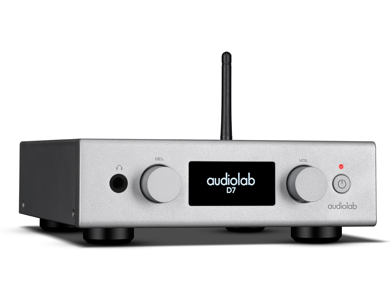 audio interface, drahtlose router antenne, vorderes panel, lautsstärkeregler, anzeige display