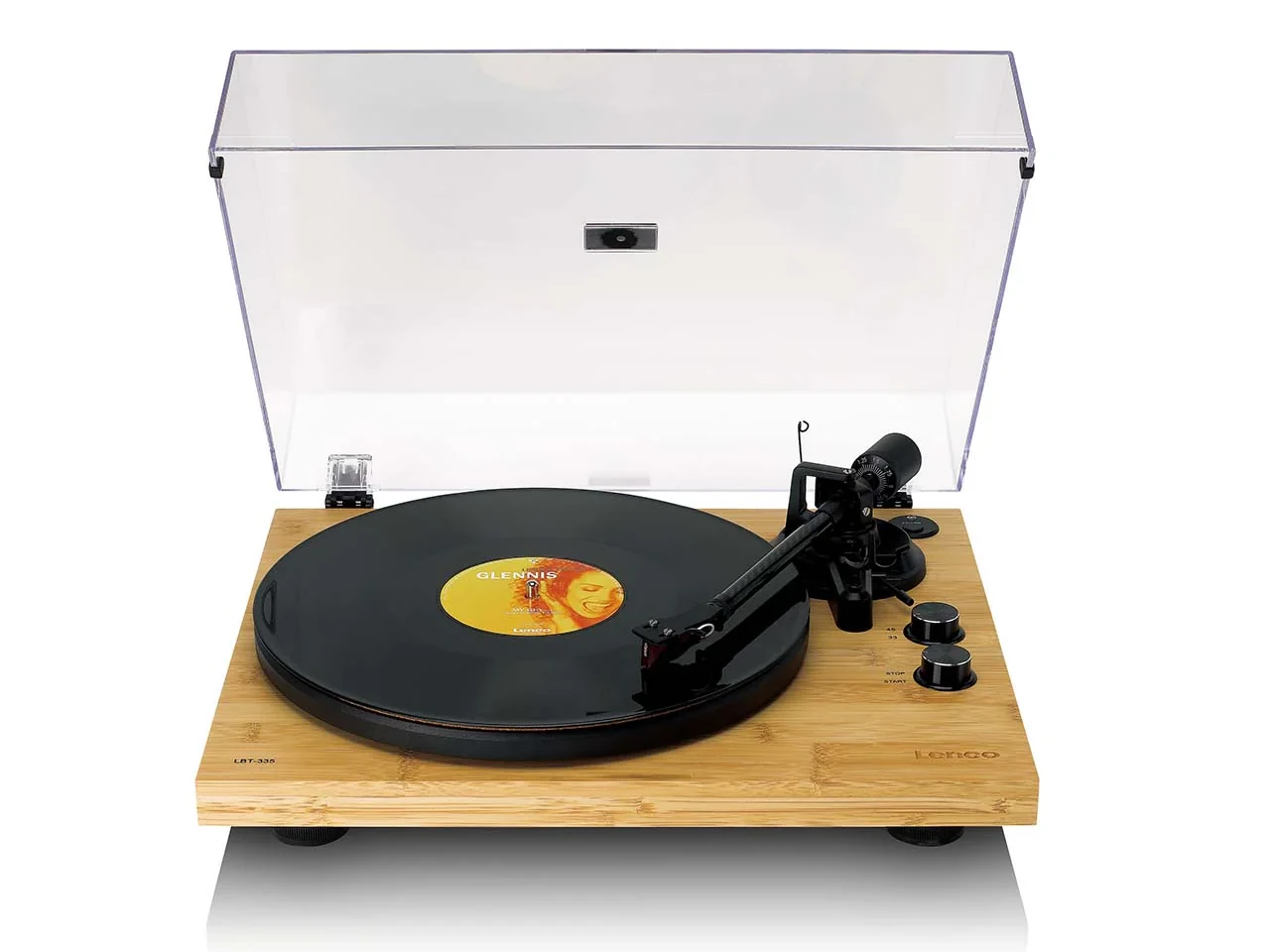 Plattenspieler, Turntable, Bambusholz-Basis, Schwarz, Tonarm