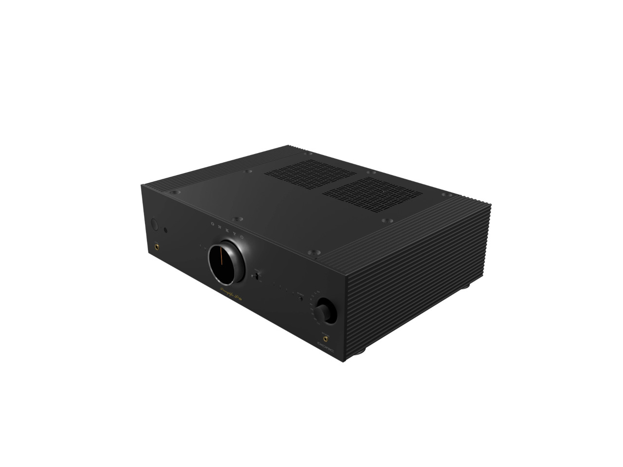 Hifi-Verstärker, Lautsprecher-Verstärker, Schwarz, Kühlrippen, Rundregler
