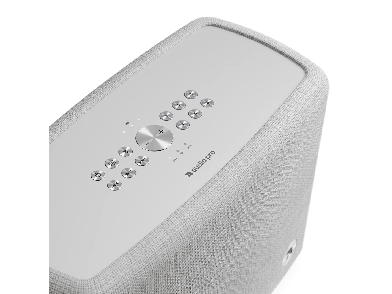 Lautsprecher, Bluetooth, großer Lautsprecher, Stoffhülle, Knöpfe Metall