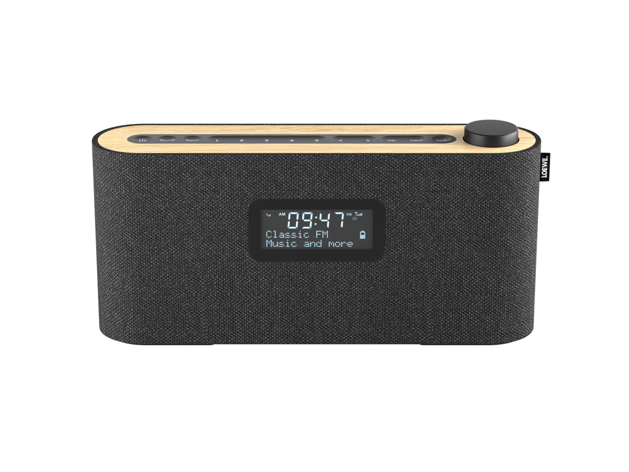 Bluetooth-Lautsprecher, Stoffummantelung, Digitale Anzeige, Holzoberfläche, Kompakter Lautsprecher