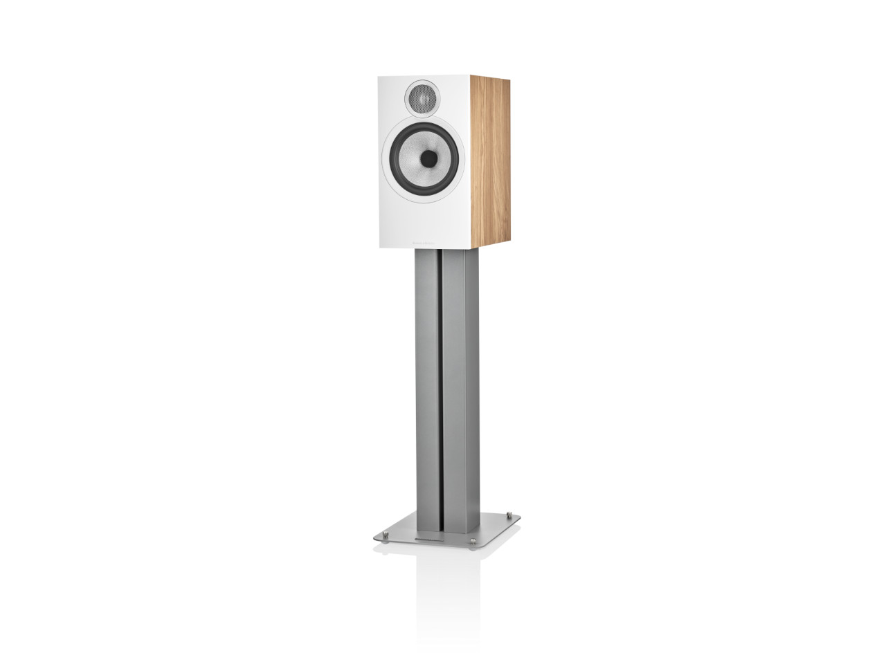 Hifi-Lautsprecher, Standlautsprecher, Holzsegment, Weißes Gehäuse, Ständer