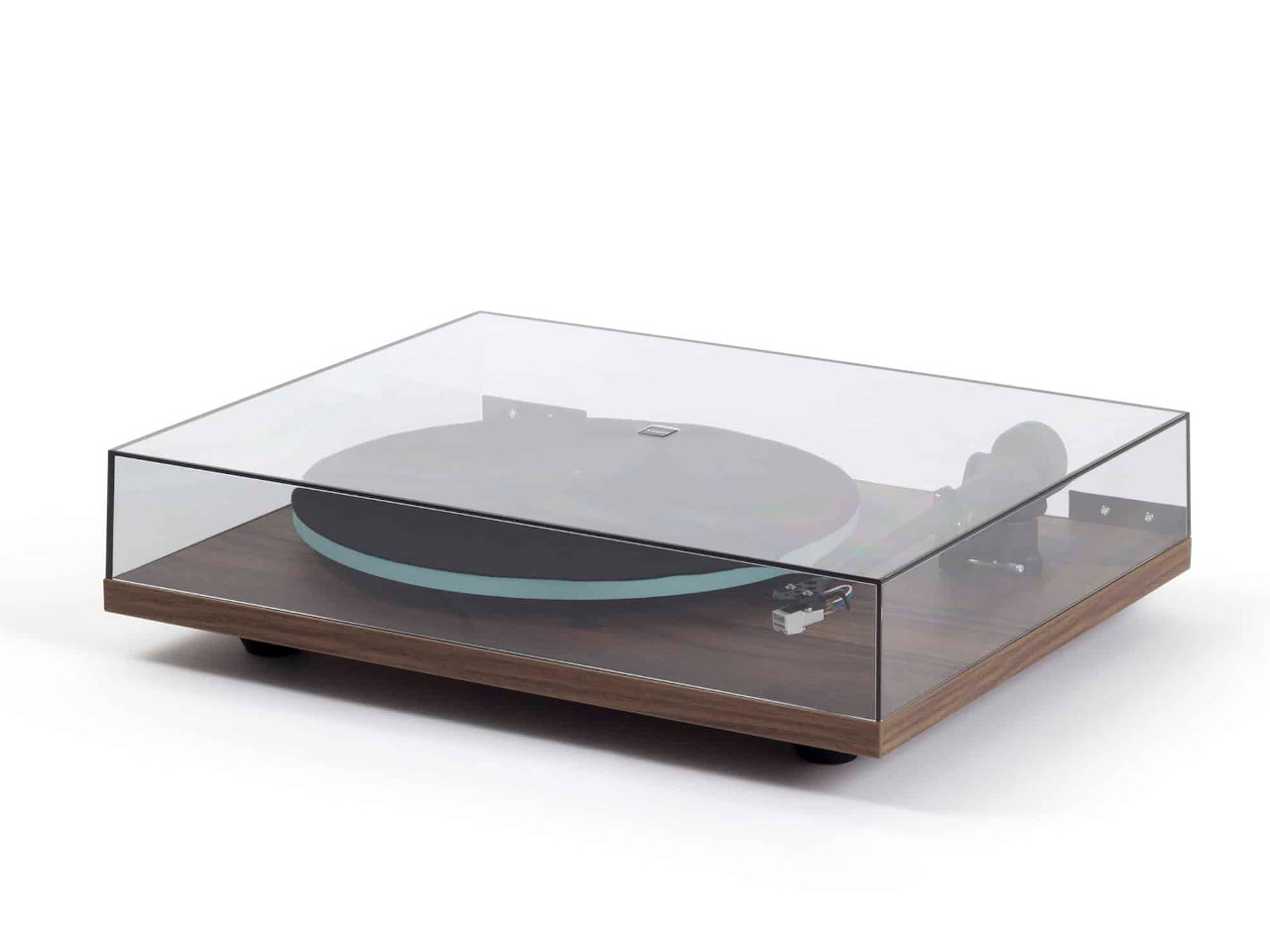 Turntable, Schallplattenspieler, Holzbasis, Glasdeckel, Gürtelantrieb