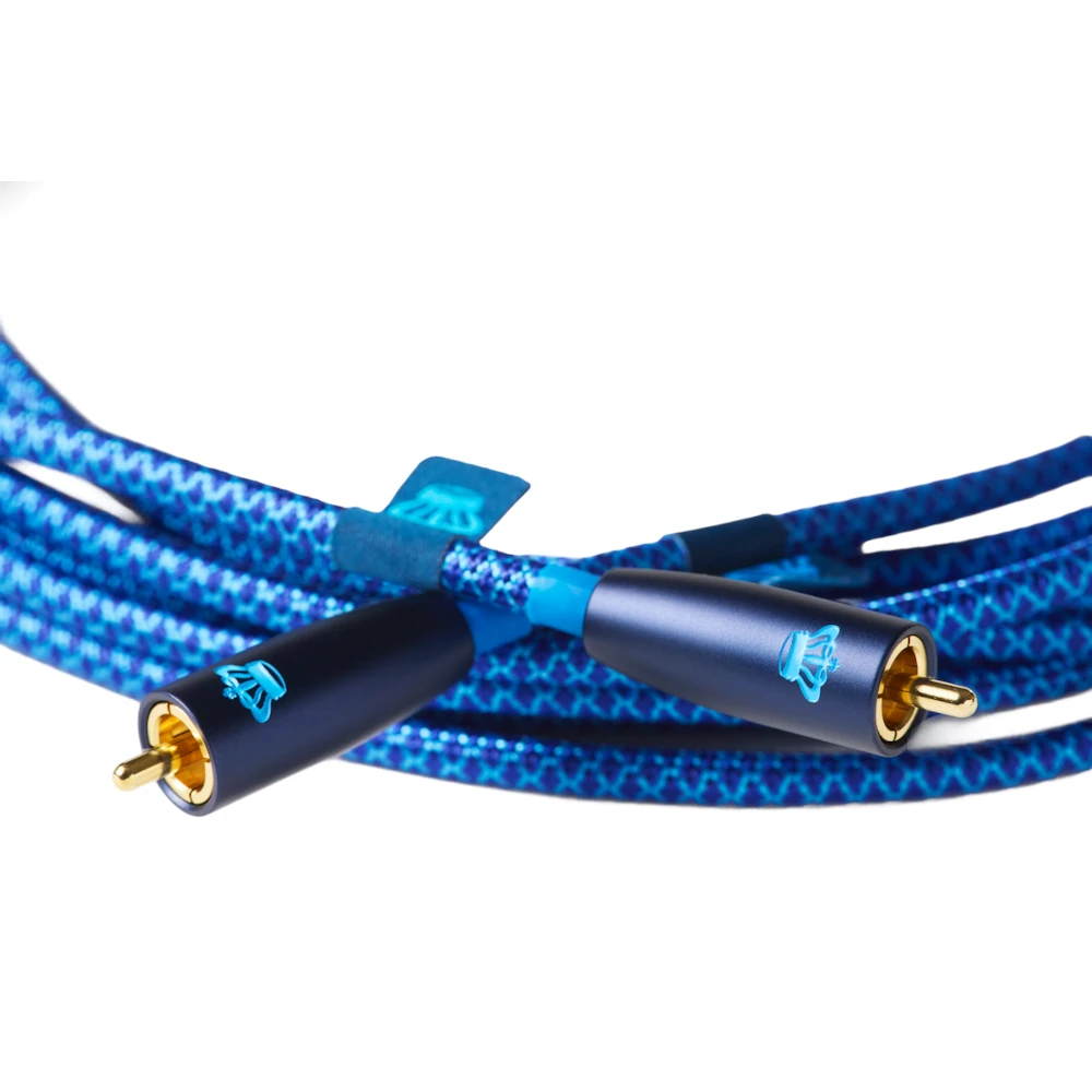 RCA cable, Coaxial cable, blue braided, metal housing, goldplated