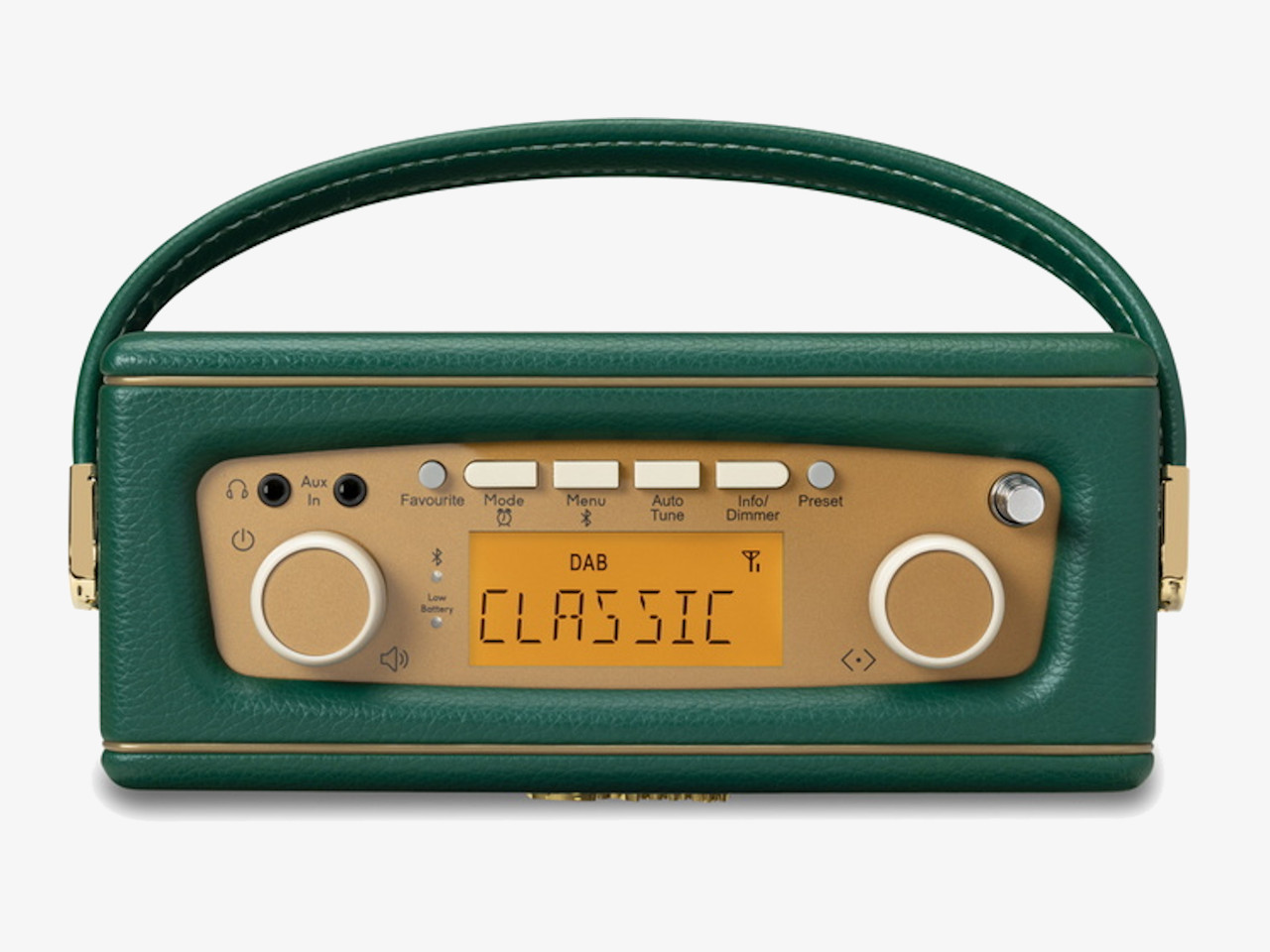 Portabeles Radio, DAB-Radio, Grün, Lederoptik, Goldenes Gehäuse