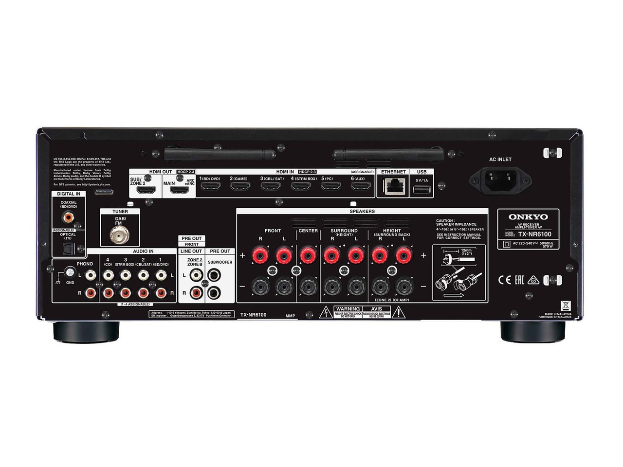 AV-Empfänger, Rückseite, Audioanschlüsse, HDMI-Anschlüsse, analog/digitale Eingänge