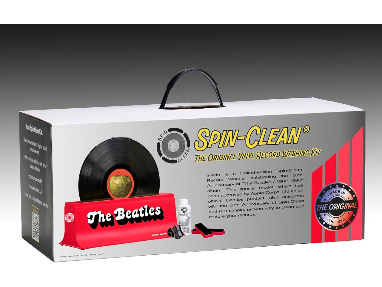 Schallplattenwaschgerät, Vinyl-Reinigungsset, rotes Gehäuse, Reinigungsflüssigkeit, Beatles-Edition