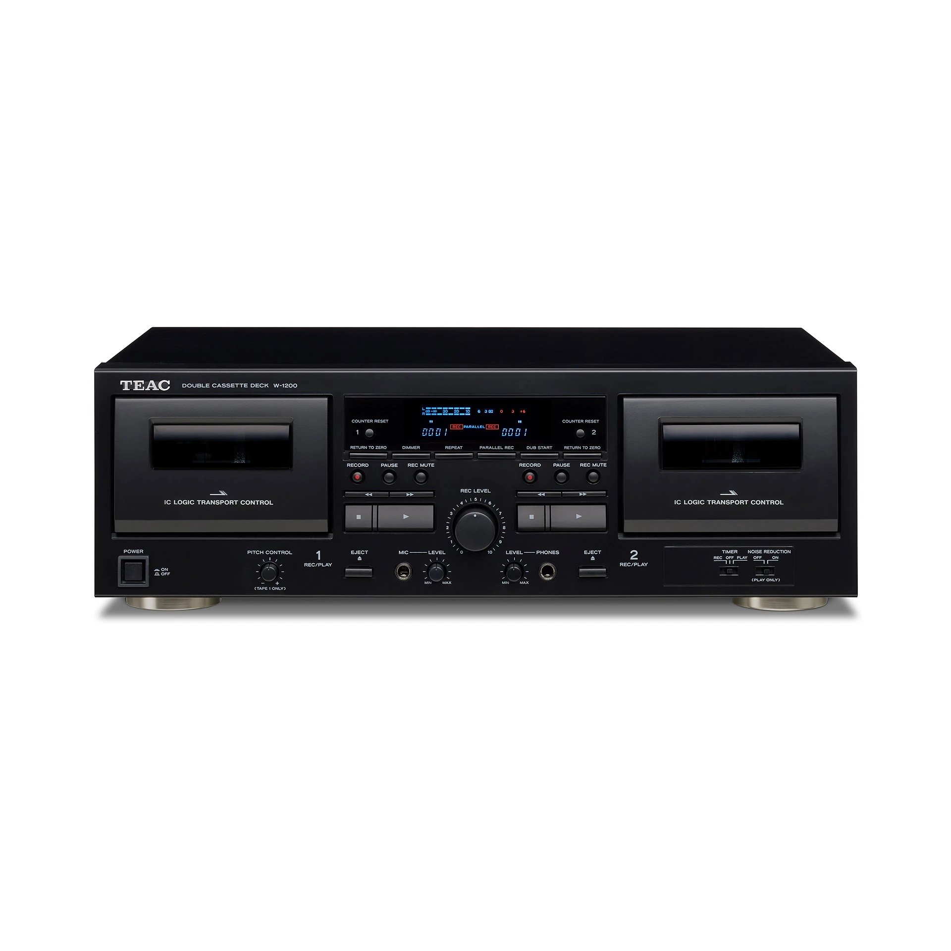 Kassettendeck, Dual-Cassette, Stereo, Schwarz, Knöpfe
