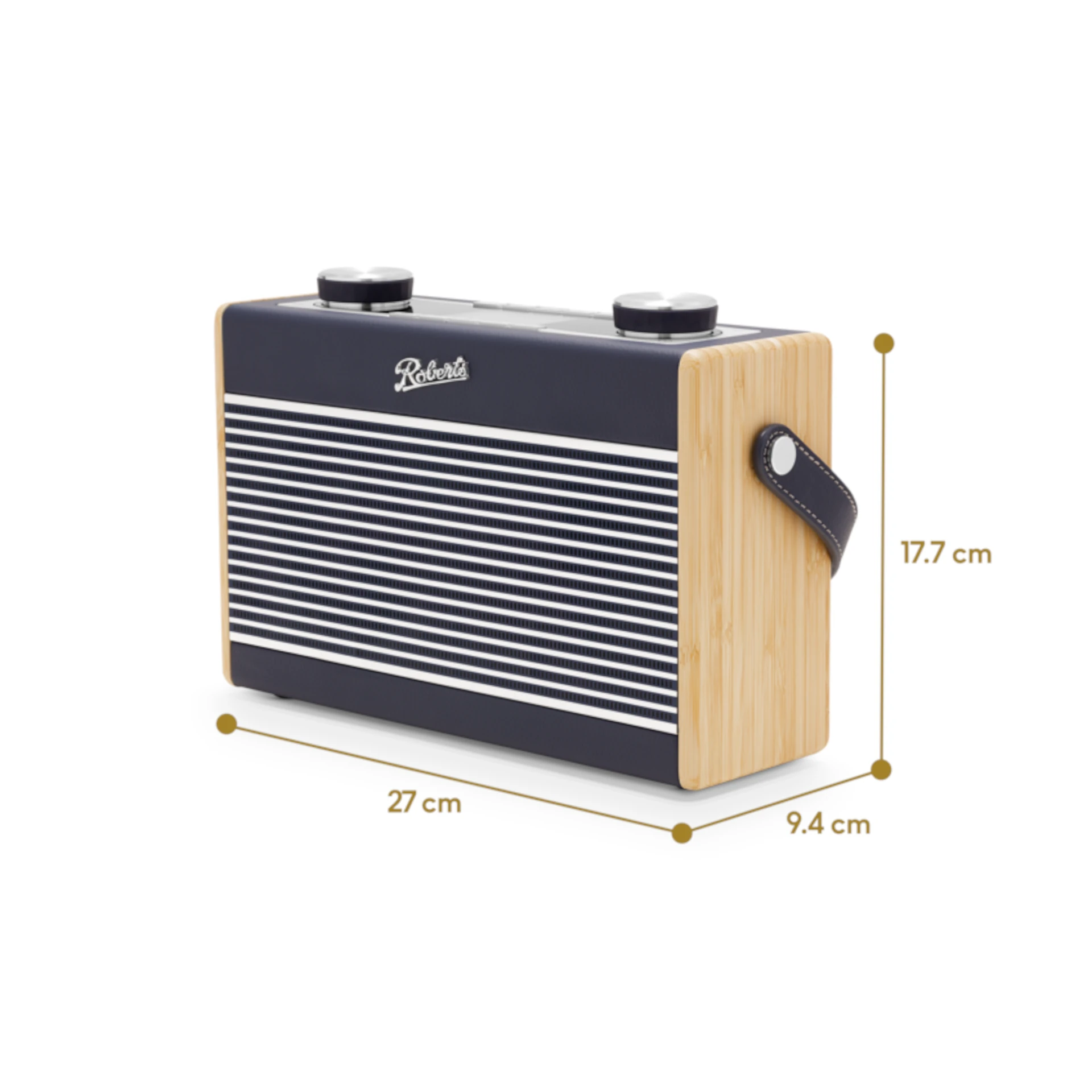 radio, portabel, holz, blau, streifen