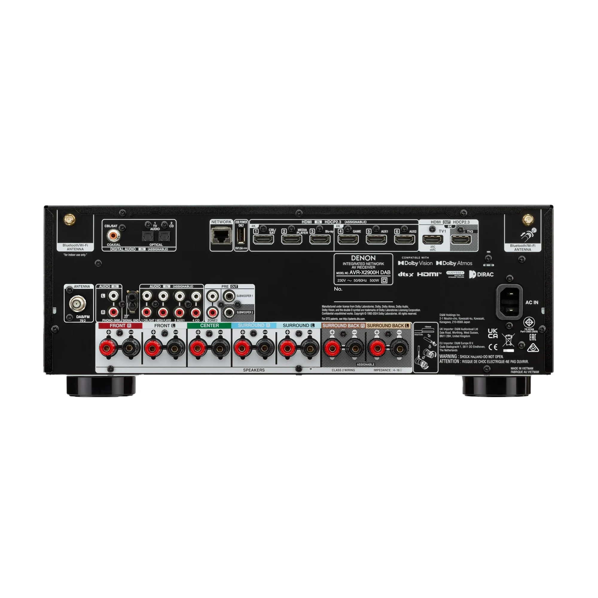 AV-Receiver, schwarz, HDMI-Anschlüsse, Lautsprecheranschlüsse, Bluetooth/WLAN