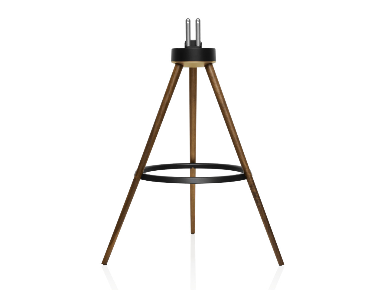 barstool, holz, dreibein, metallstecker, ringbar