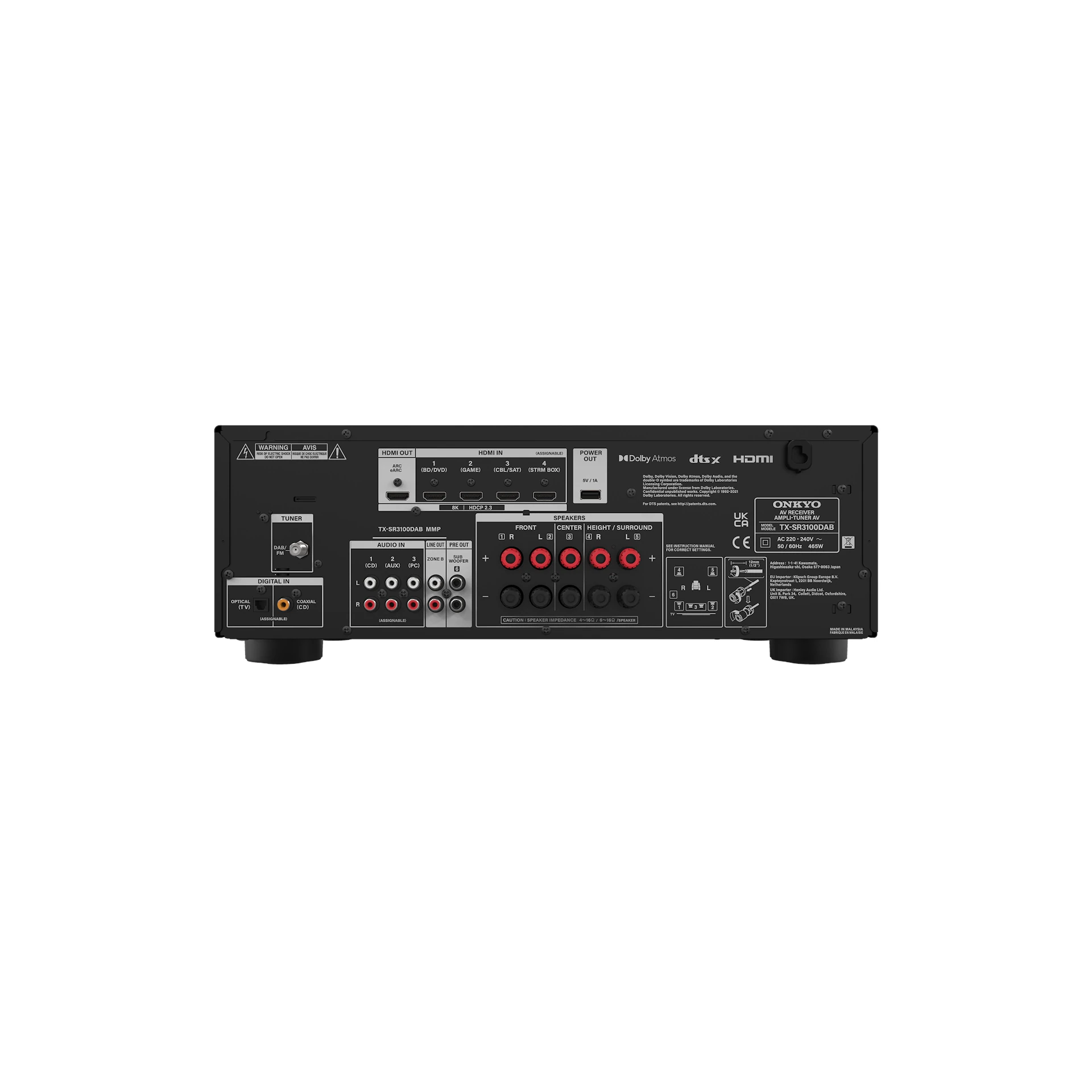AV-Empfänger, Hi-Fi, RCA, HDMI, Rückseite