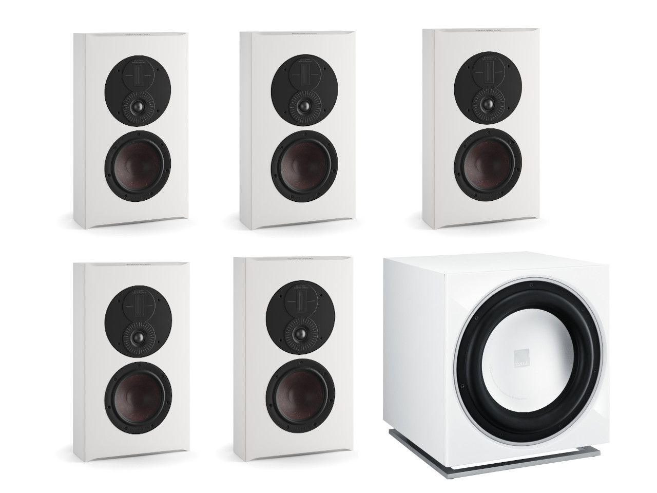 Lautsprecher, Standlautsprecher, Weißes Gehäuse, schwarze Treiber, Subwoofer