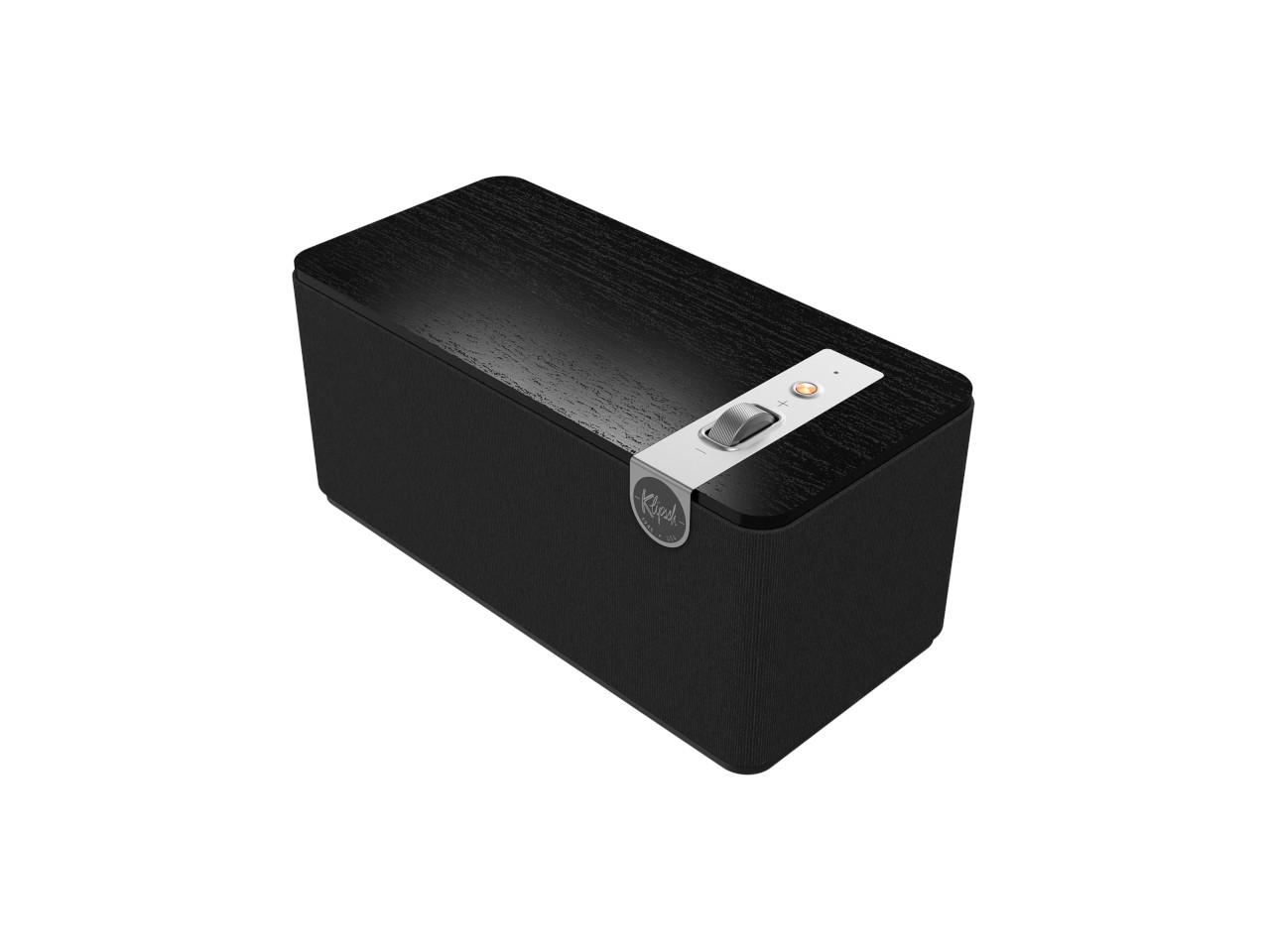 Bluetooth-Lautsprecher, Holzoptik, Schwarz, Bedienknopf, Metallakzente
