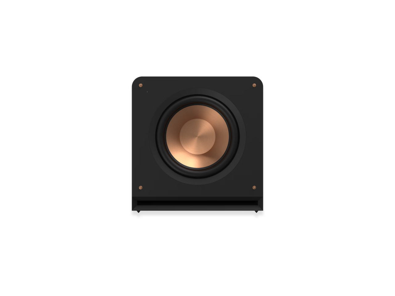 Subwoofer, Lautsprecher, Kupfer-Konus, schwarzes Gehäuse, rechteckig