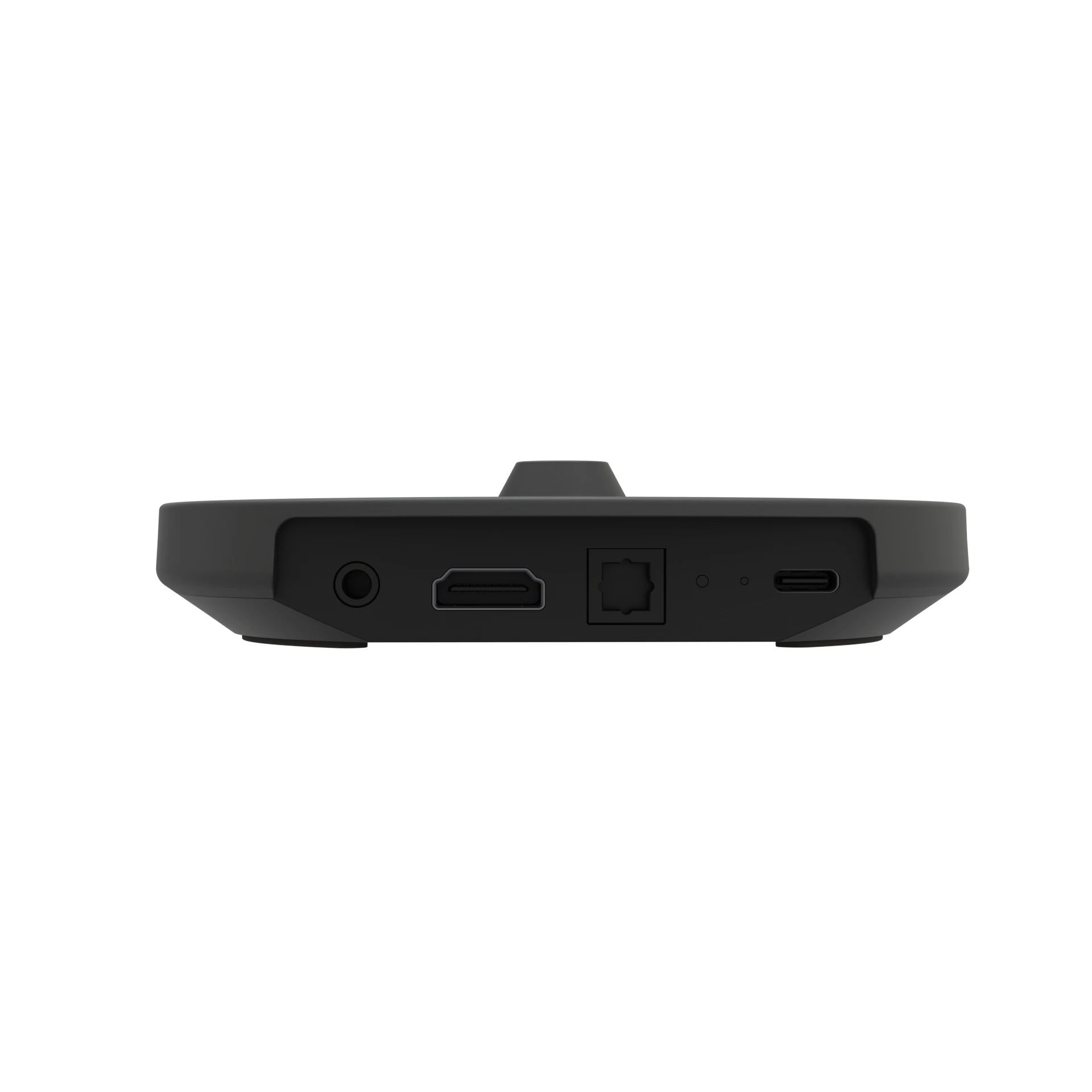 Elektronikgerät, schwarzes Gehäuse, HDMI-Anschluss, Ethernet-Anschluss, USB-C-Anschluss