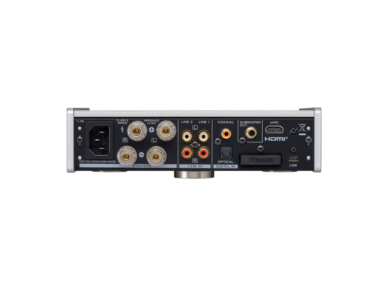 AV-Receiver Rückseite, RCA-Anschlüsse, HDMI, USB-Anschluss, Bluetooth-Modul