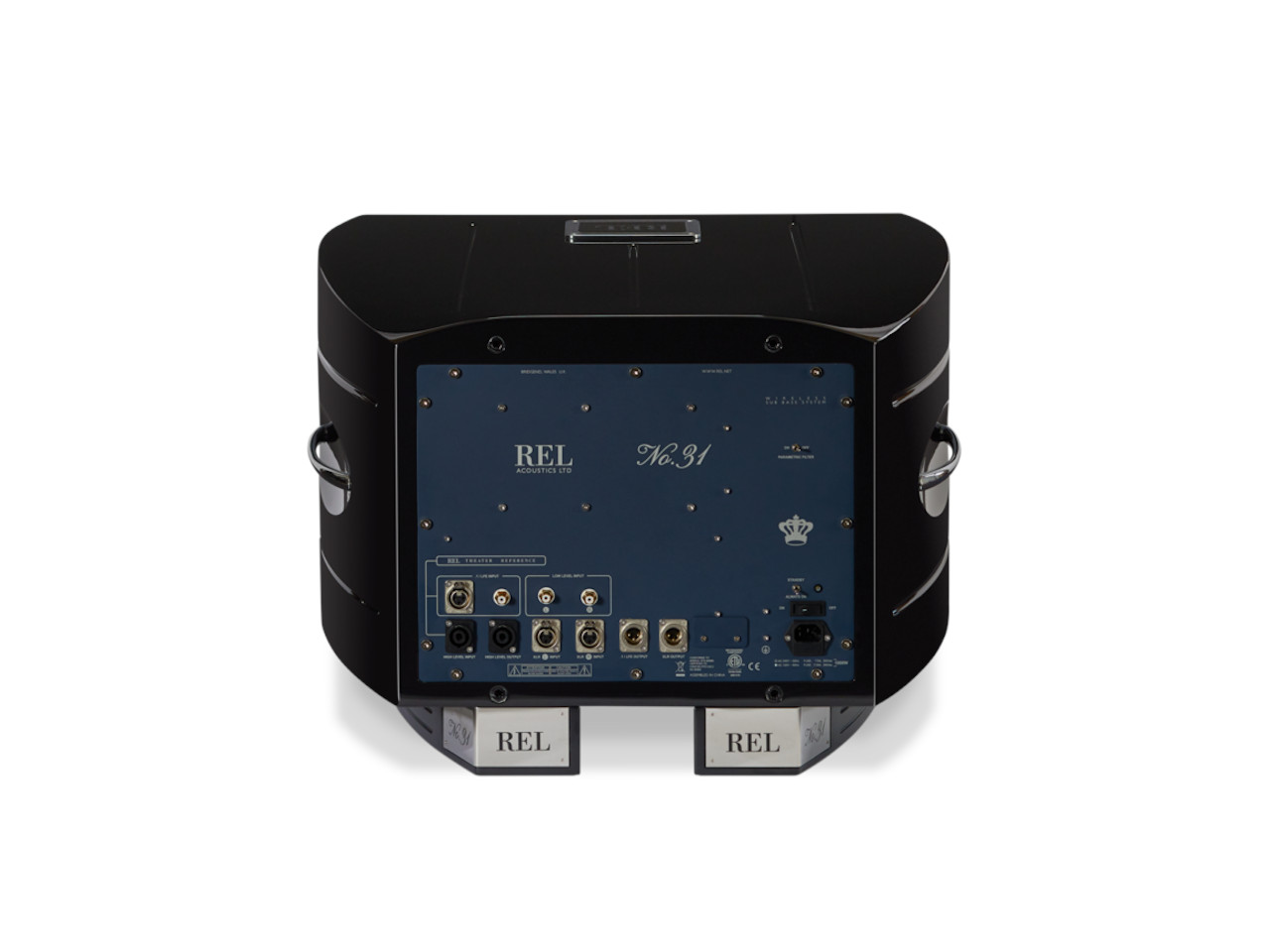 Lavalier-Lautsprecher, Rückseite Panel, Stereo-Verstärker, blaues Panel, REL Akustik Nr.31