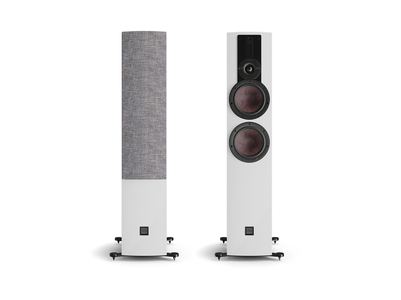 fußbodenstander, lautsprecher, zweiwegausführung, weiß, brauner woofer