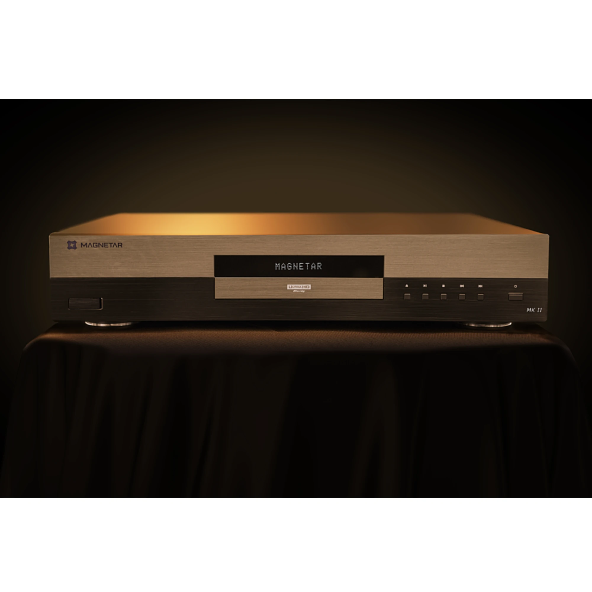 Studiogerät, Mittelstufen-A/V-Receiver, Blu-ray-Player, Metallgehäuse, Schwarz-silberne Front