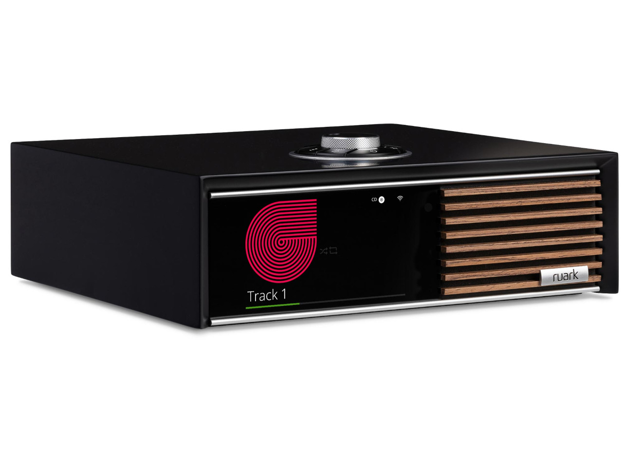 stereo, Plattenspieler, digitalanzeige, Holzgrill, schwarzes Gehäuse