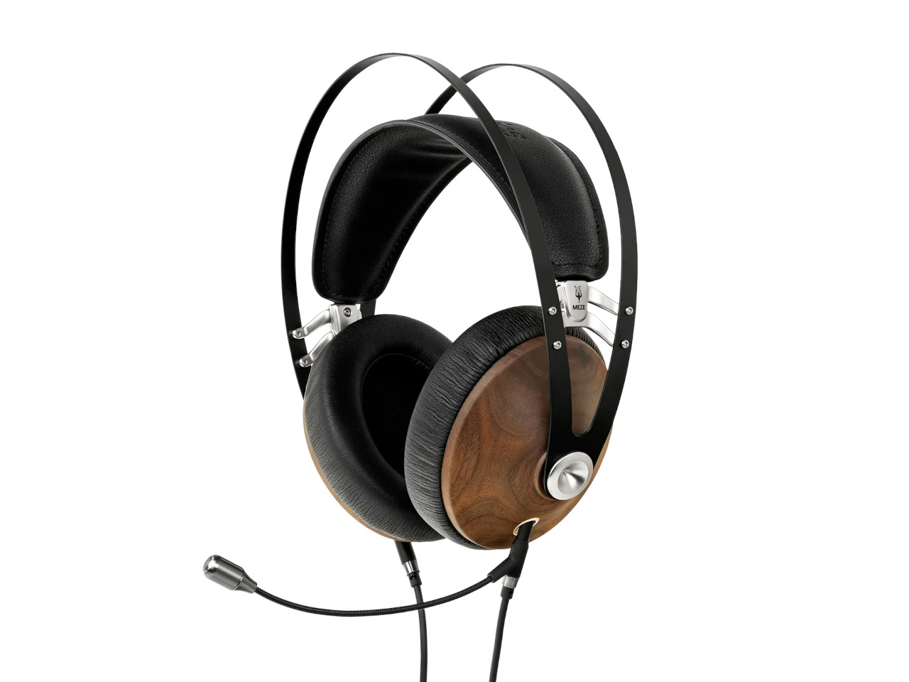 kopfhörer, over-ear, holz, metall, mikrofonarm