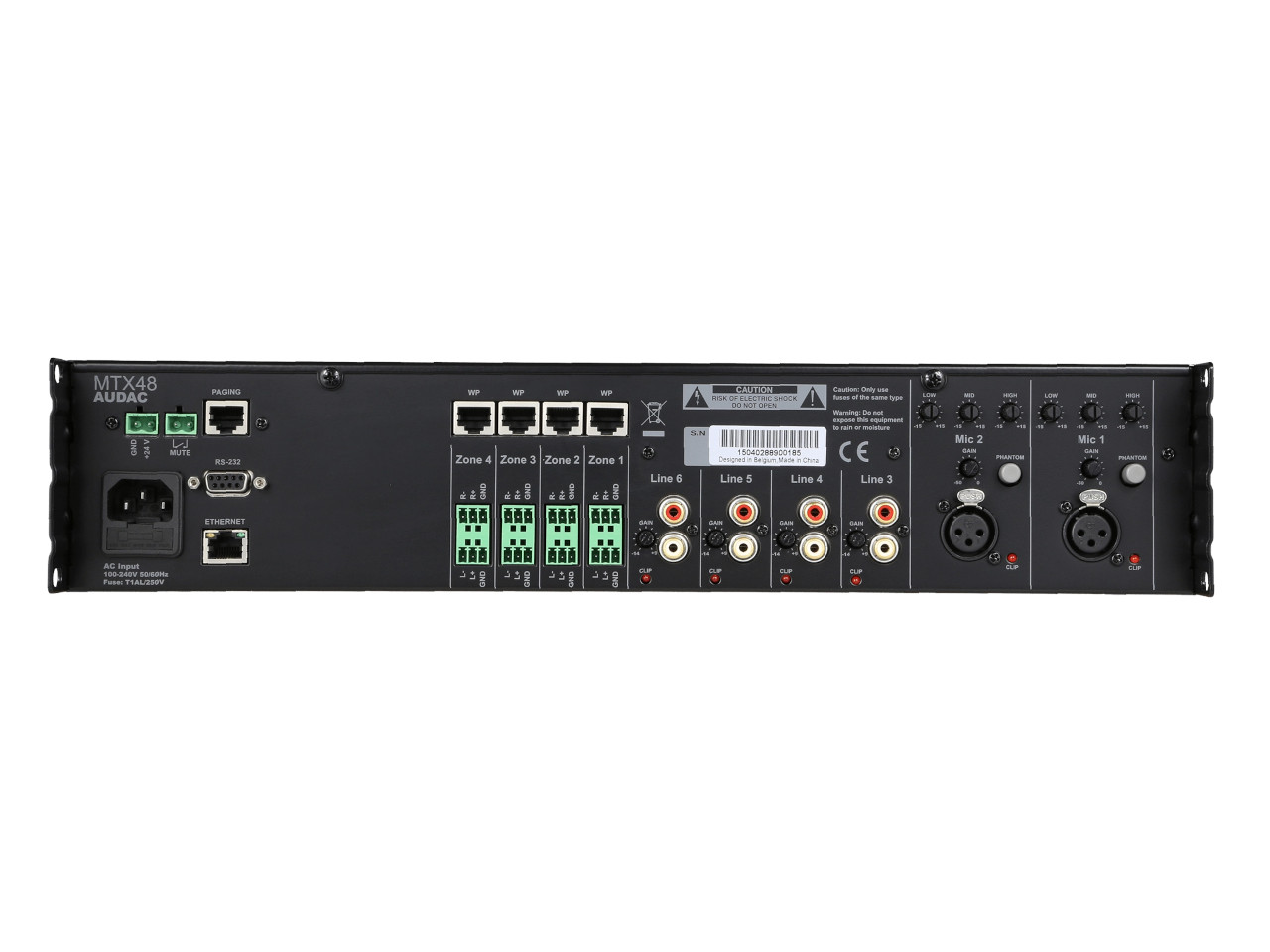 audio mixer, rackmount, Rückseite, Anschlüsse, Kabelverbindungen