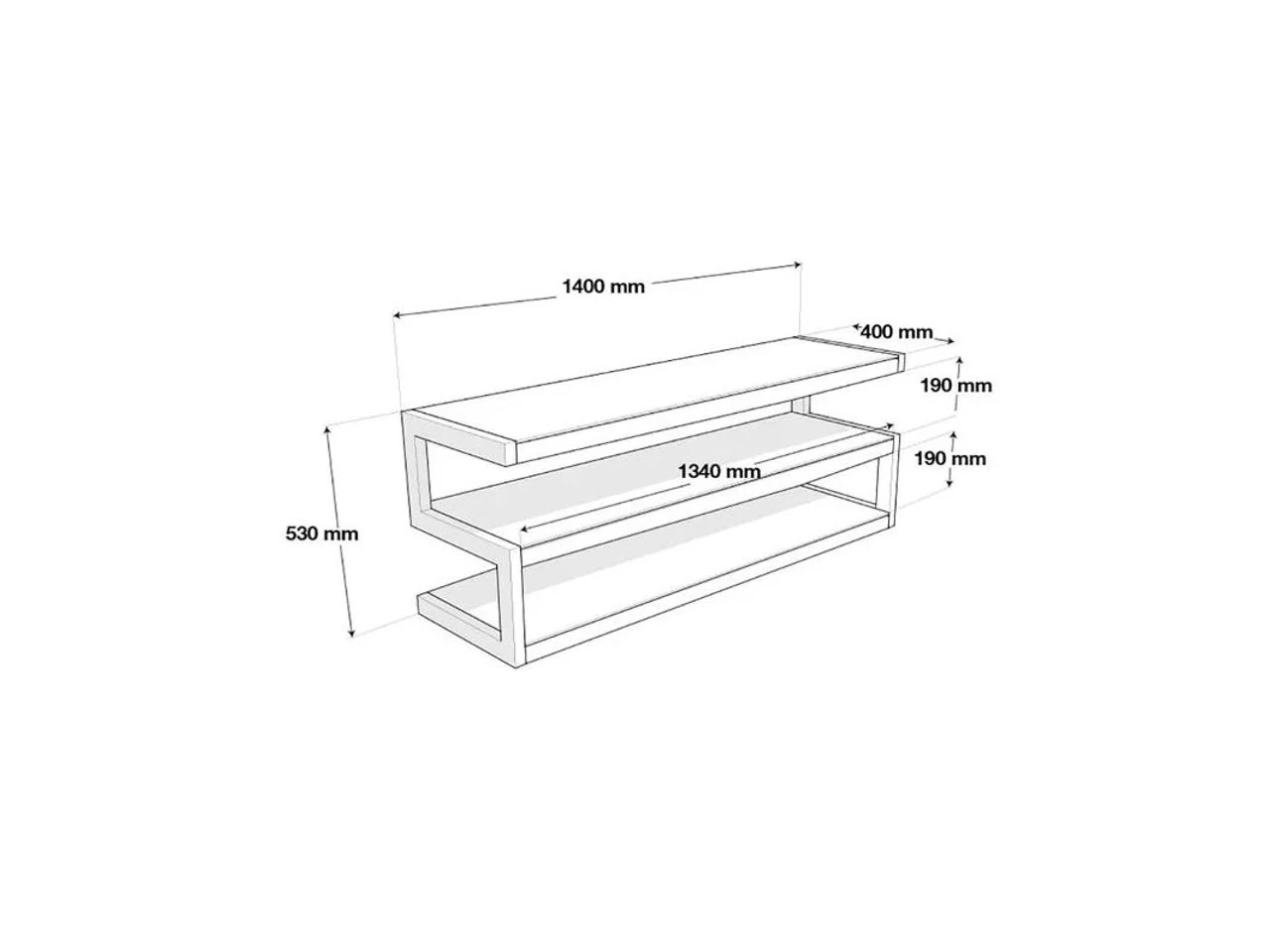 TV-Bank, Wandregal, zwei Ablagen, 140 cm breit, modernes Design