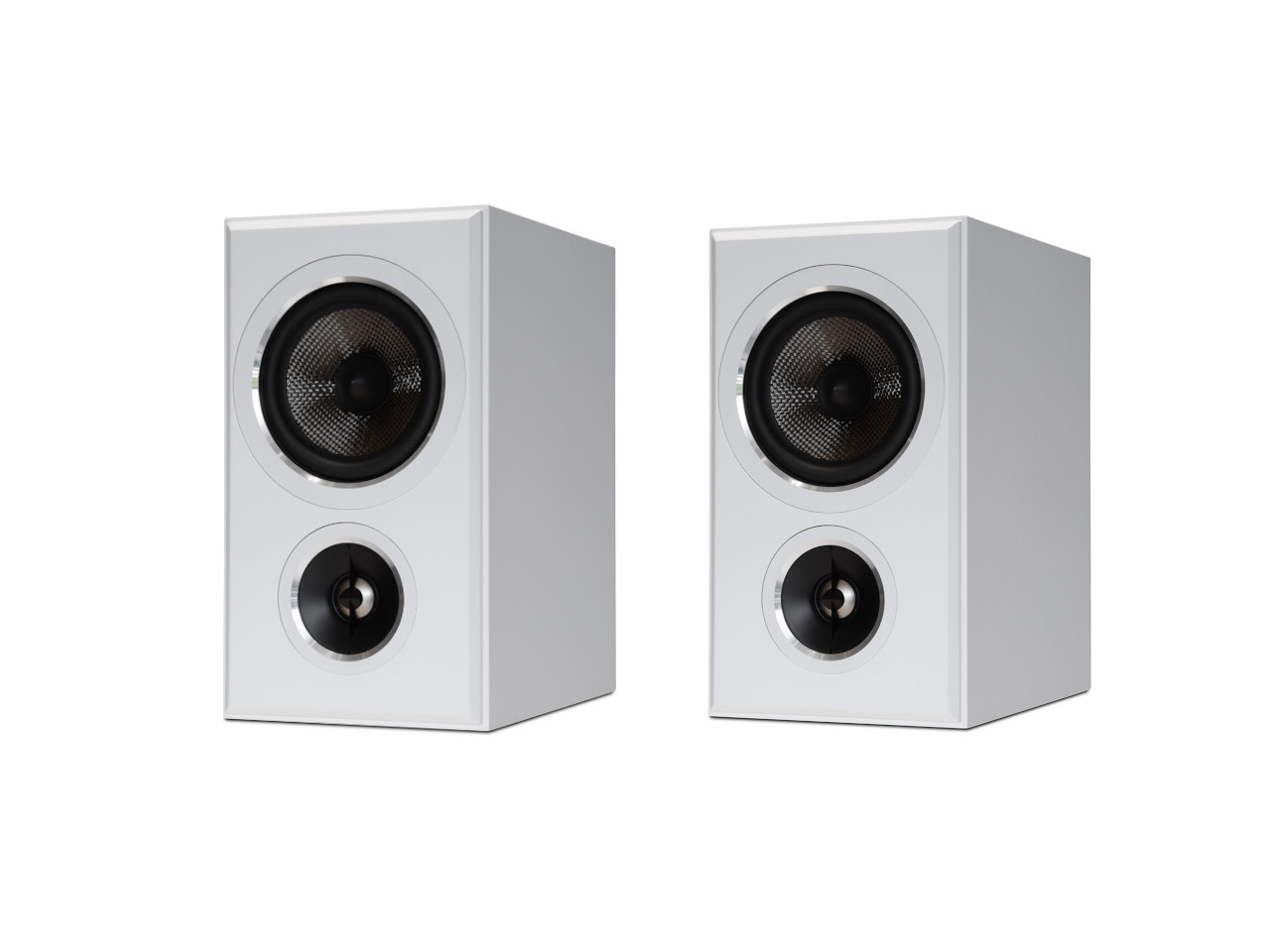 Lautsprecher, Stereo-Lautsprecher, Kunststoffgehäuse, weiße Lautsprecher, 2-Wege-System