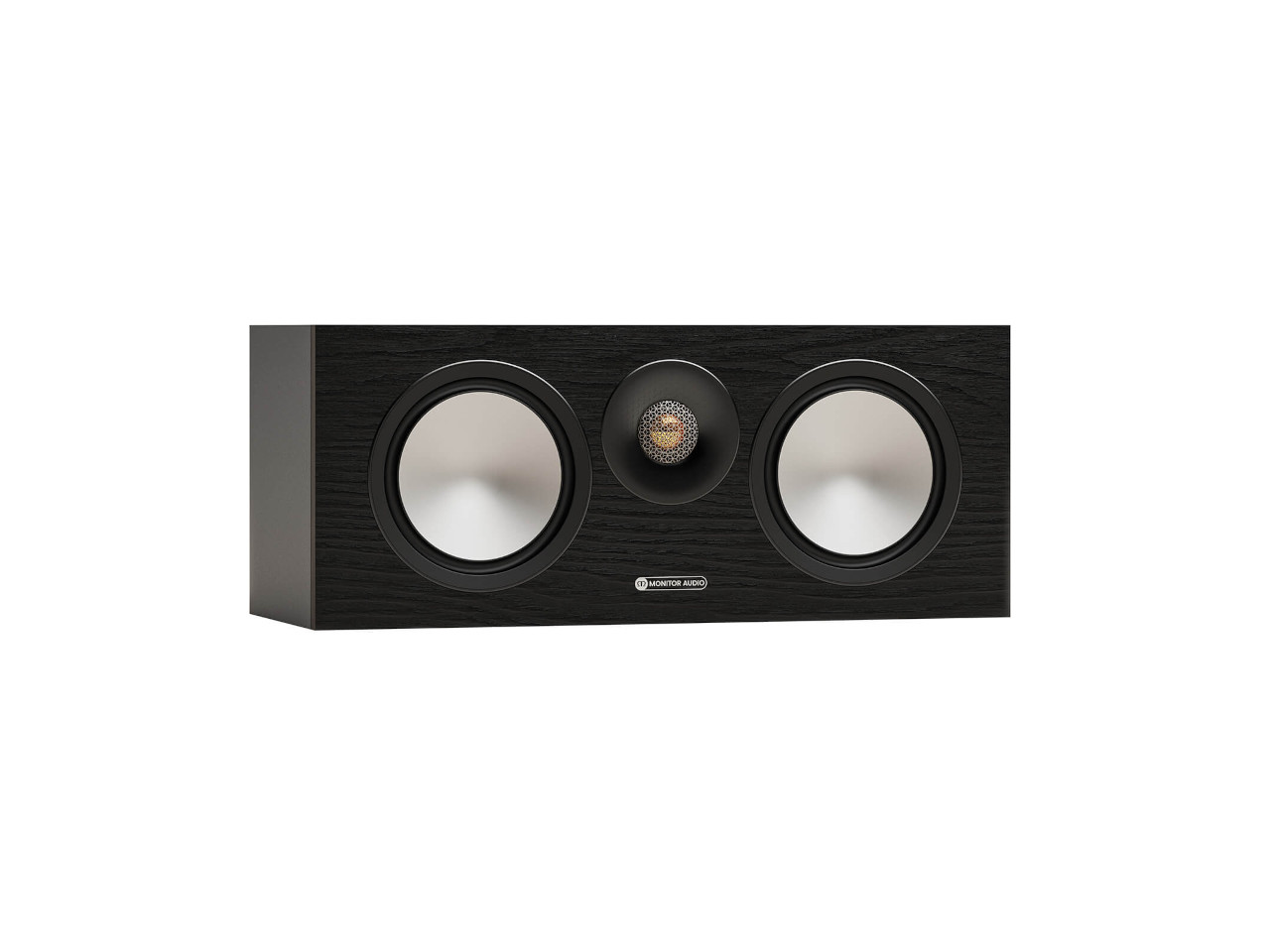 stereo speaker, center channel, wooden cabinet, black finish, two drivers