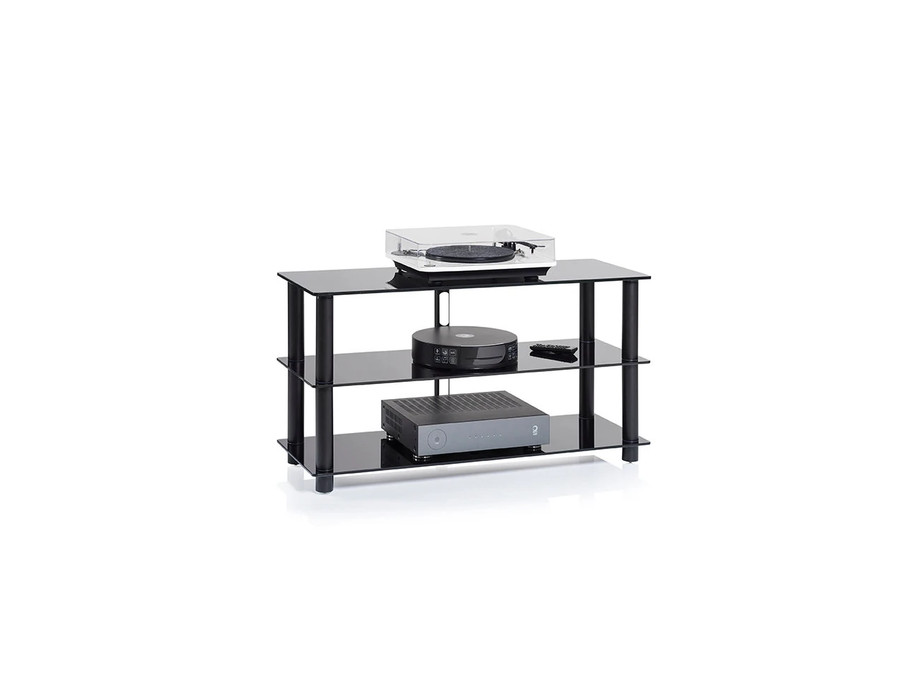 TV-Ständer, Glasregal, Audio-Stand, Schwarz, Mehrschichtig