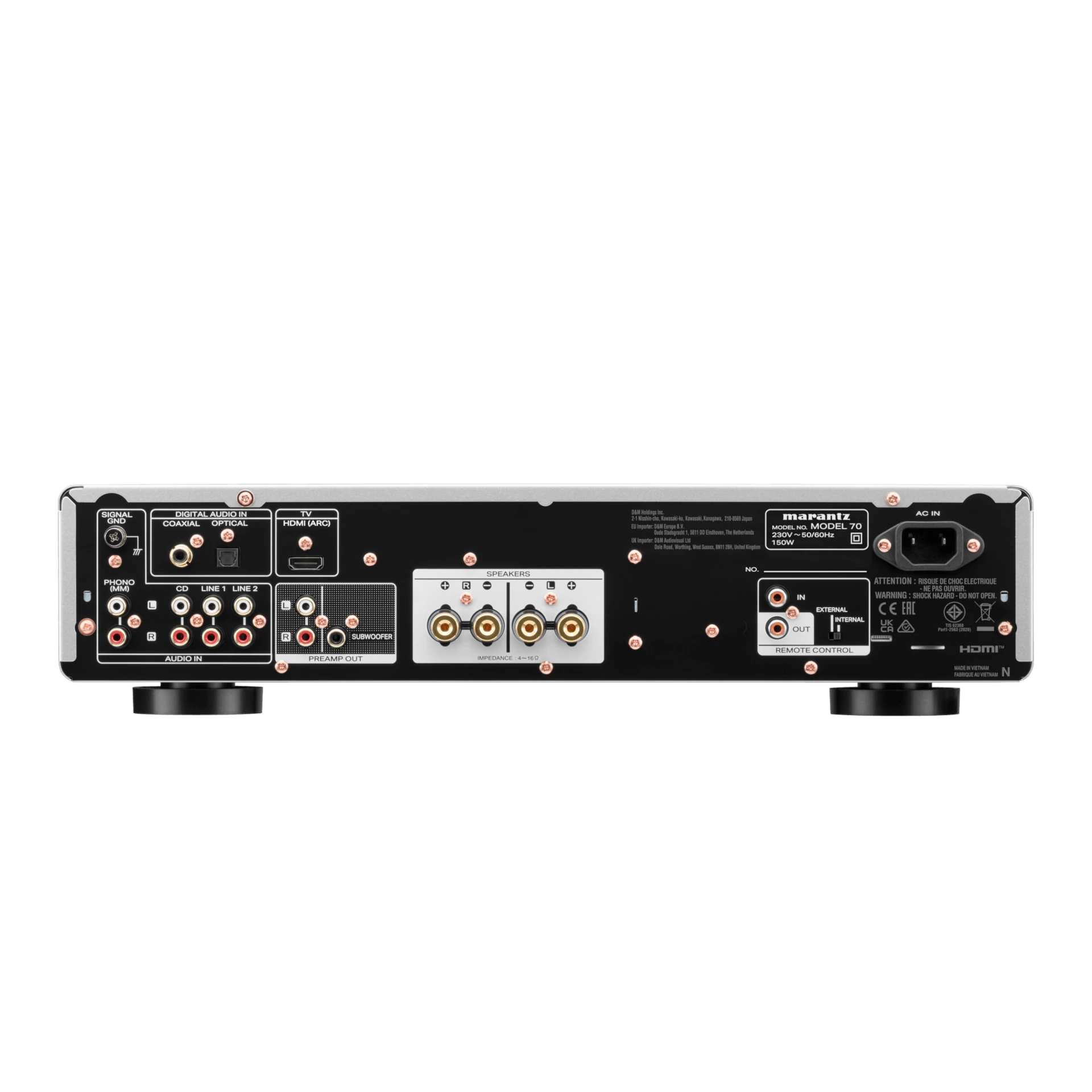 Stereo-Verstärker, Schwarz, HDMI-Anschluss, Lautsprecheranschlüsse, Koaxialeingang