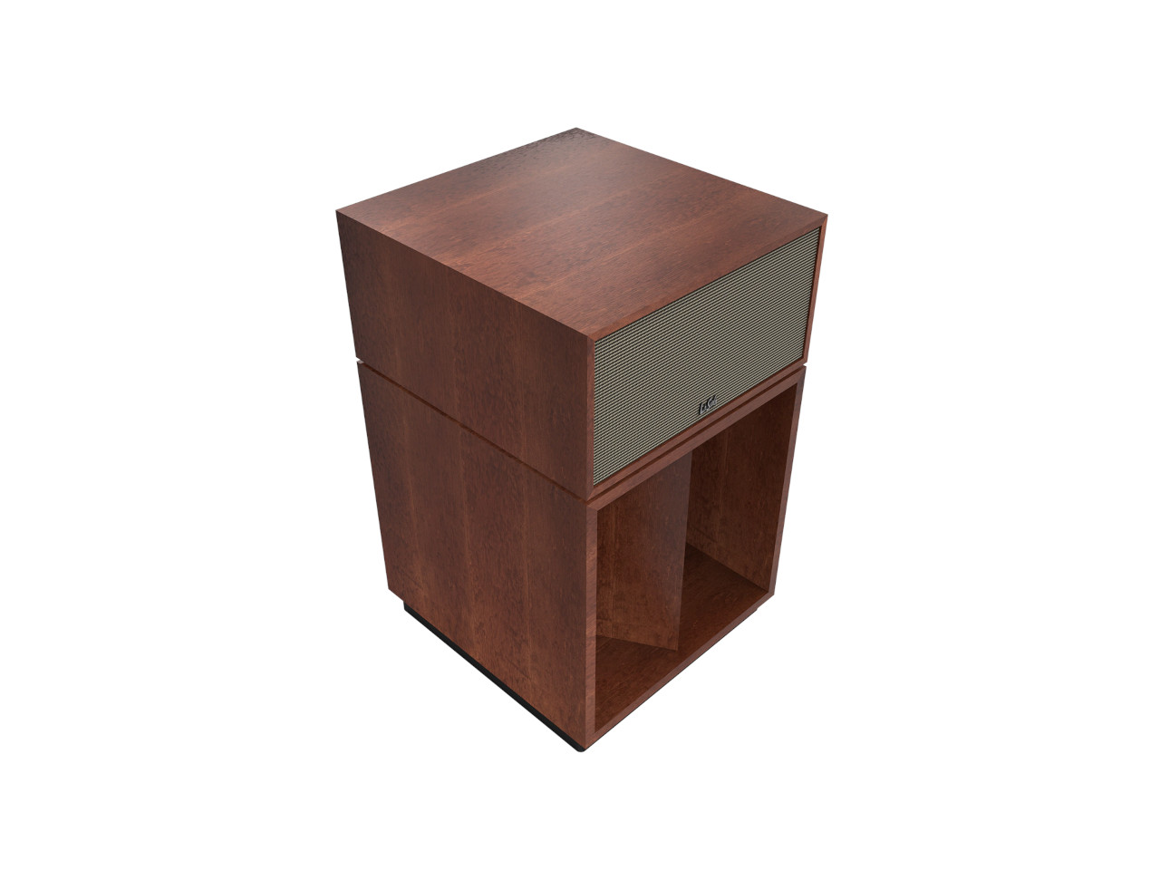 Lautsprecher, Holzkabine, Mid-Century, unteres offenes Fach, frontgitters