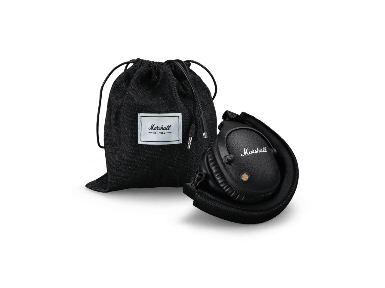 kopfhörer, über-Ohr, kopfhörer-kabel, schwarz, marshall