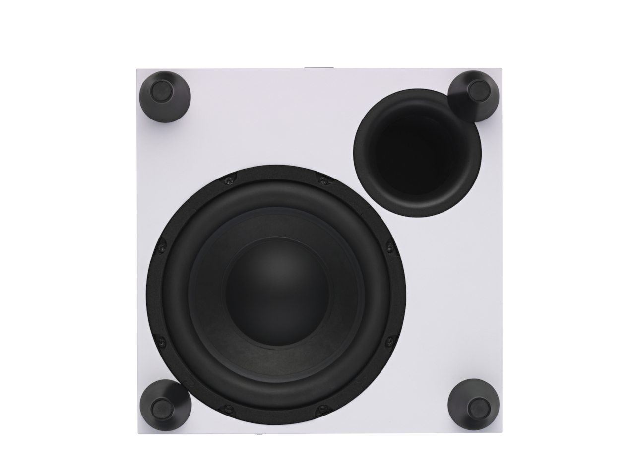 sprecher, subwoofer, audio, weisses panel, schwarze konus