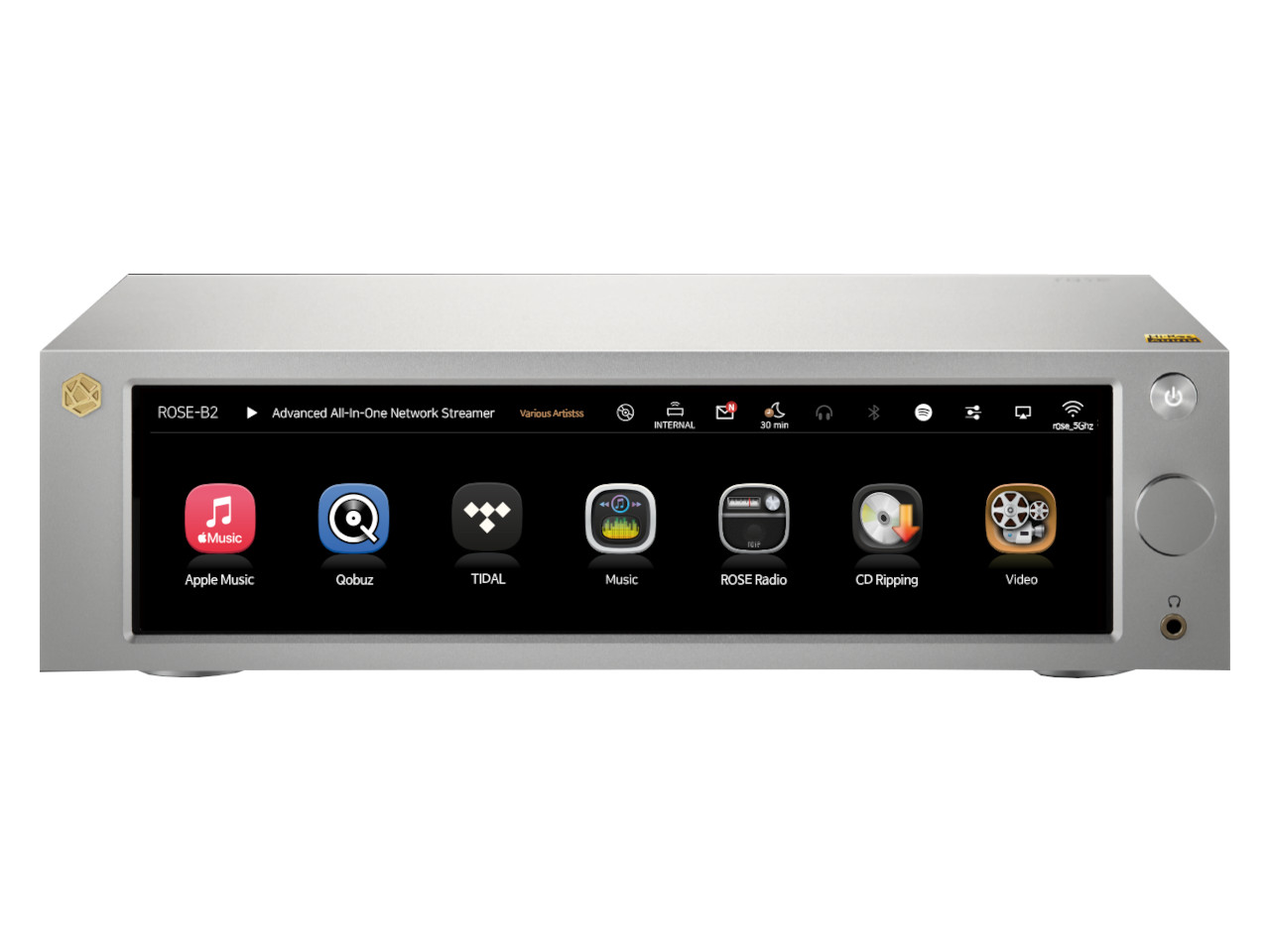 Netzwerk-Streamer, Audio-Receiver, Touchscreen-Display, Silbernes Gehäuse, HDMI-Bord