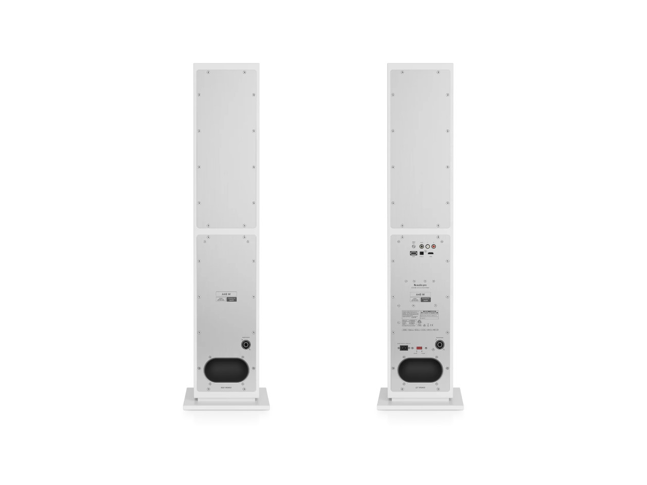 stereo speaker, turmlautsprecher, silberfarben, rückseitigeb panel, fußstativ