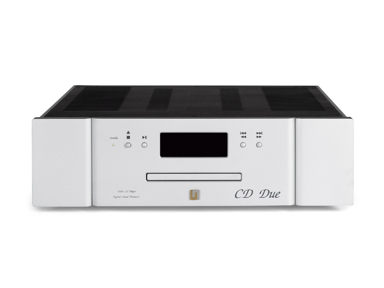 cd player, digitaler soundprozessor, silbernes frontpanel, tray loader, cd due