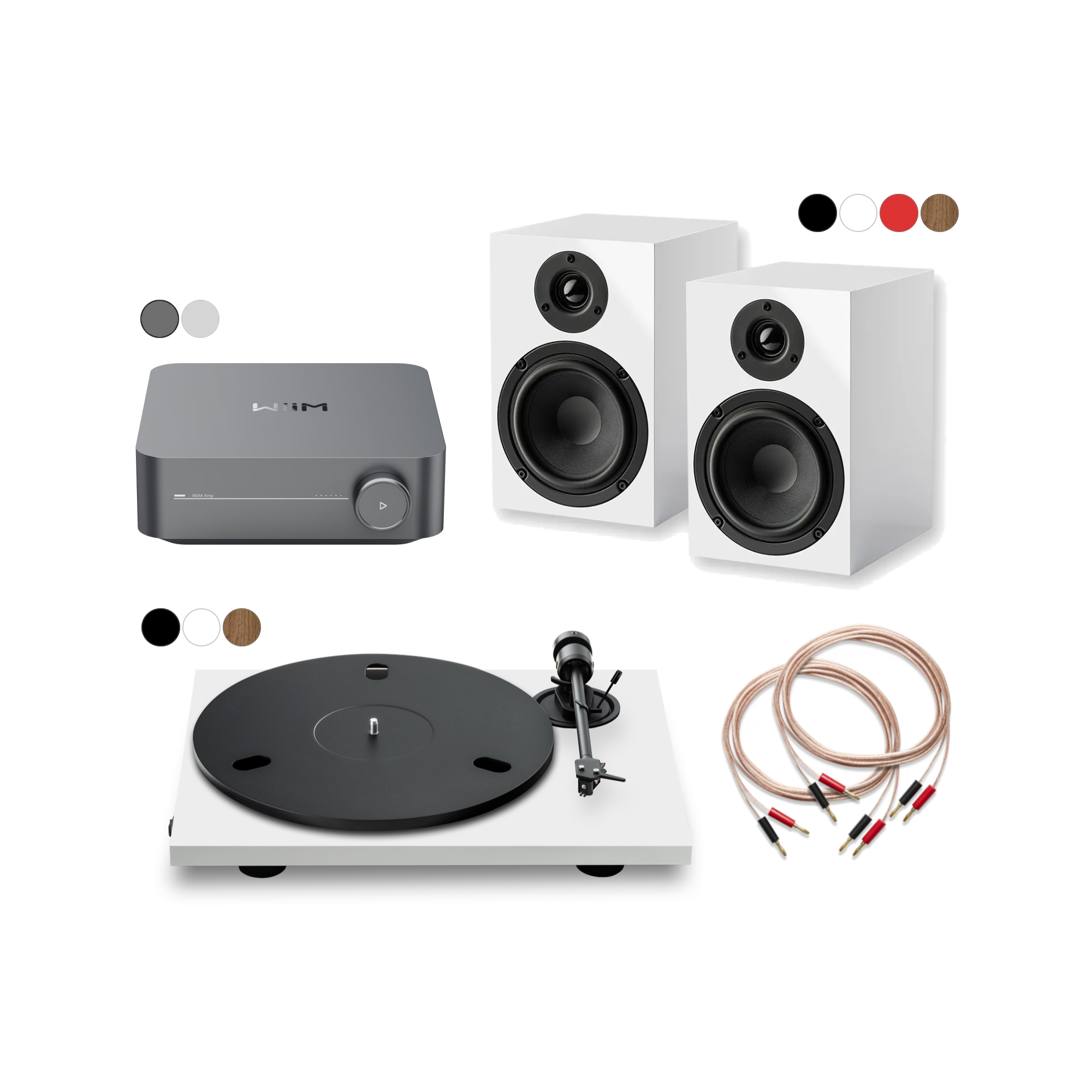 Plattenspieler, Stereoanlage, Lautsprecher, Verstärker, Audiokabel