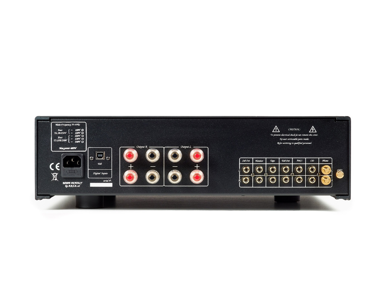 Hifi-Verstärker, Audio-Empfänger, RCA-Ausgänge, Netzanschluss, Bedienfeld