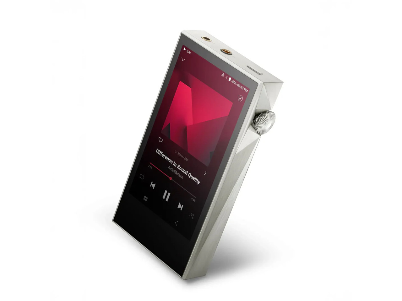 portabler Musikspieler, digitaler Player, metallisches Gerät, Touchscreen, rechteckig