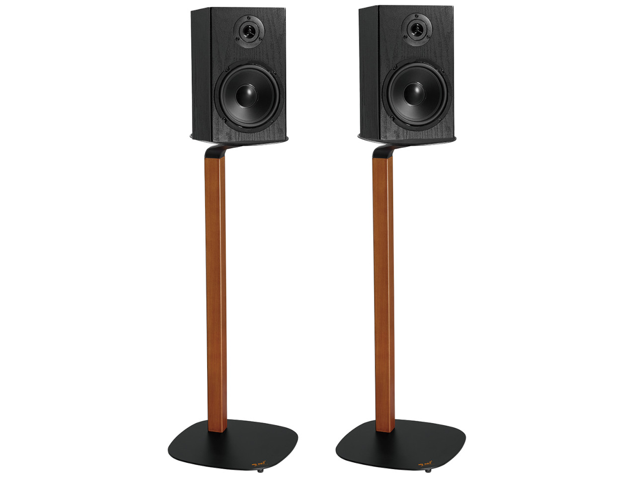 stereo-Lautsprecher, Standfuß, Holzständer, schwarzer Lautsprecher, Paar Lautsprecher