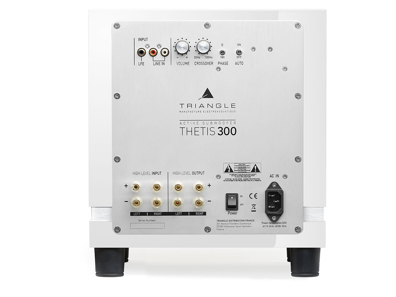 subwoofer, aktiv, dreiecksform, silbern, rückseite