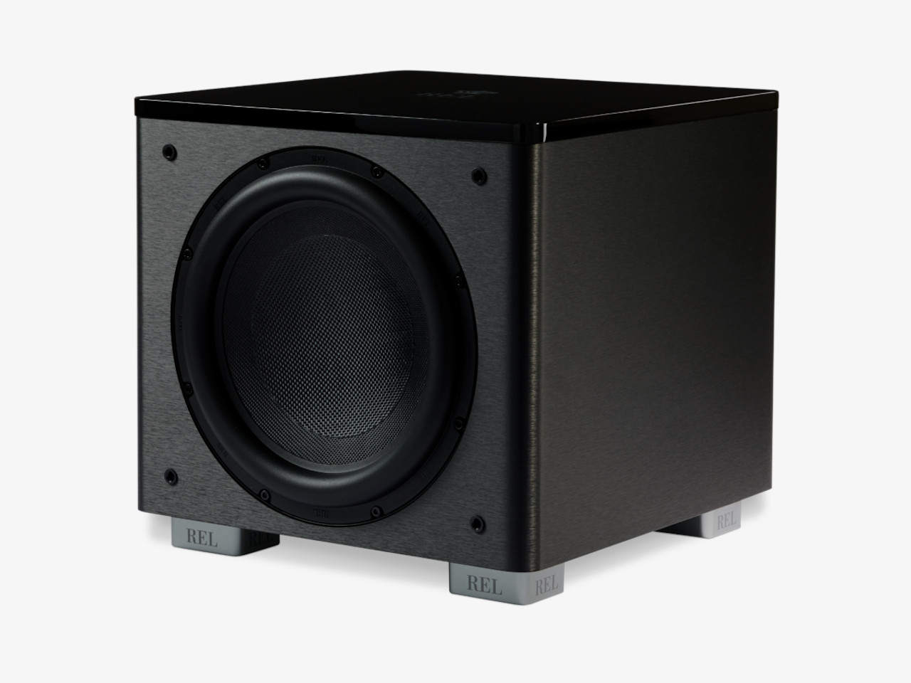 subwoofer, großer lautsprecher, schwarzes gehäuse, holzoptik, subwoofer (gerichtetes)